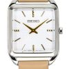 Reloj analógico de cuarzo con correa de piel y esfera beige de Seiko SWR089P1 para mujer