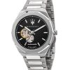 Refurbished Maserati Stile Open Heart Black Dial Stainless Steel Automatic R8823142002 100M Mens Watch