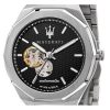 Refurbished Maserati Stile Open Heart Black Dial Stainless Steel Automatic R8823142002 100M Mens Watch