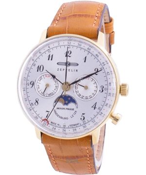 Reloj Zeppelin Hindenburg LZ129 Moon Phase con esfera blanca de cuarzo 70391 para mujer reacondicionado