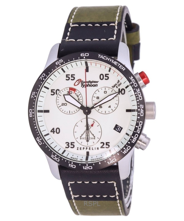 Refurbished Zeppelin Eurofighter Chronograph Leather Strap Beige Dial Quartz 72985 100M Mens Watch