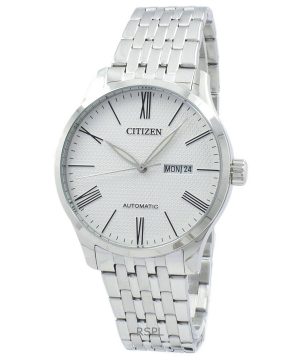 Reloj Citizen automático de acero inoxidable con esfera texturizada blanca NH8350-59A para hombre renovado