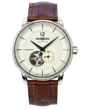 Reloj Zeppelin LZ-120 Bodensee con correa de piel y esfera en forma de corazón abierta color beige, automático, 81661 para hombr