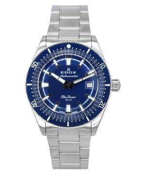 Edox Skydiver Date Edición limitada Reloj automático de buceo en acero inoxidable con esfera azul 80126 3BUM BUIN 300M para homb