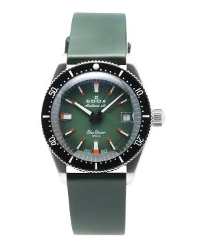 Reloj de buceo automático Edox Skydiver Special Edition con esfera verde 801313NCVI 300M para hombre con correa adicional