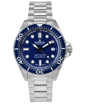 Reloj automático Edox Neptunian Grande Reserve con esfera azul para buceo 80801 3BUM BUIN 300M para hombre