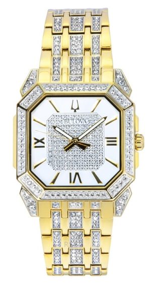 Reloj de cuarzo Bulova Octava Crystal Accents en acero inoxidable dorado con esfera plateada 98A295 para hombre