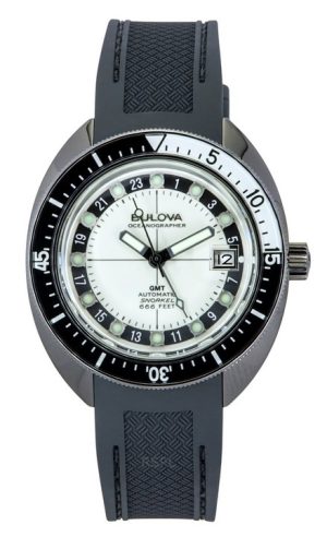 Reloj automático Bulova Oceanographer GMT con correa de PU, esfera blanca y luminiscencia completa, Devil Diver&#39,s 98B407 200