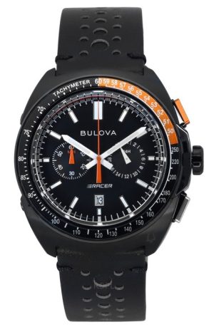 Reloj cronógrafo Bulova Racer con correa de cuero y esfera negra de cuarzo 98B428 100M para hombre