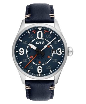 Reloj automático para hombre AVI-8 Spitfire Smith Birmingham con correa de cuero y esfera azul AV-4090-02