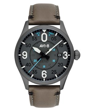 Reloj automático para hombre AVI-8 Spitfire Smith Salisbury con correa de piel y esfera gris AV-4090-04