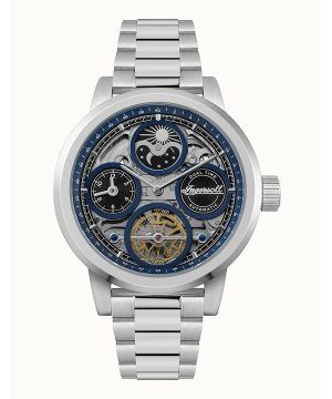 Reloj automático Ingersoll The Arc Moon Phase de acero inoxidable con esfera azul y esqueleto para hombre I16003