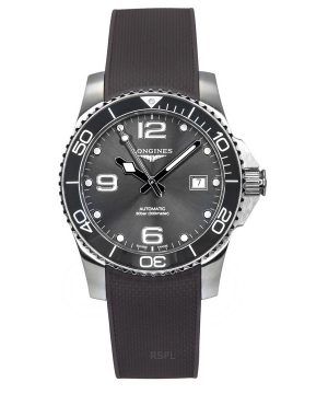 Reloj automático para hombre Longines Hydroconquest con correa de caucho y esfera gris con efecto rayos de sol L3.781.4.76.9 300