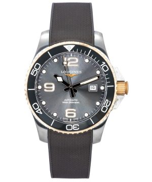 Reloj para hombre Longines HydroConquest con correa de caucho Sunray y esfera gris automático Diver&#39,s L3.782.3.78.9 300M