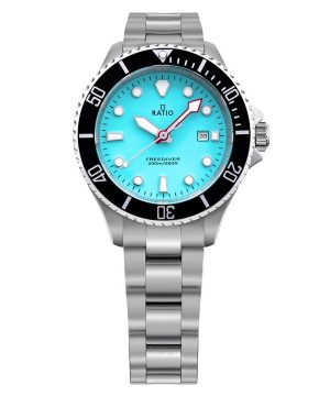 Reloj de cuarzo Ratio FreeDiver de acero inoxidable con zafiro y esfera azul hielo RTFL807 200M para mujer