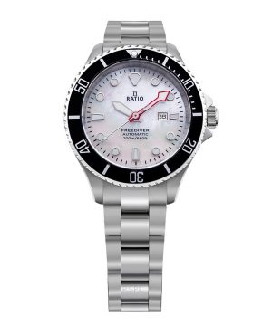 Reloj automático para mujer Ratio FreeDiver, acero inoxidable, zafiro, esfera de nácar blanco, RTFL841, 200 m