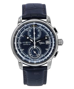 Zeppelin 100 Jahre Cronógrafo Correa de cuero Esfera azul Cuarzo 86703 Reloj para hombre