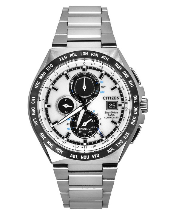 Reloj Citizen Eco-Drive Radio Controlled GMT Cronógrafo Super Titanium Silver Dial AT8238-84A 100M para hombre