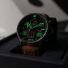 Reloj cronógrafo de cuarzo con esfera negra y correa de cuero Baldwin AVI-8 Hawker Typhoon Coningham AV-4093-0B para hombre