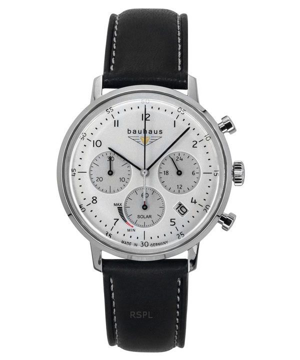 Reloj Bauhaus Classic Cronógrafo de acero inoxidable con correa de piel y esfera blanca Solar 20861 para hombre