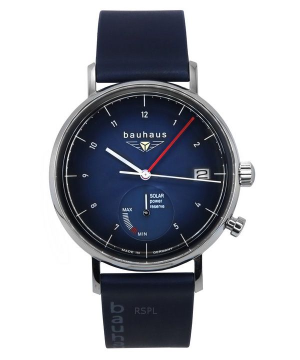 Reloj Bauhaus Classic Solar 21123 para hombre con correa de piel azul y esfera azul oscuro