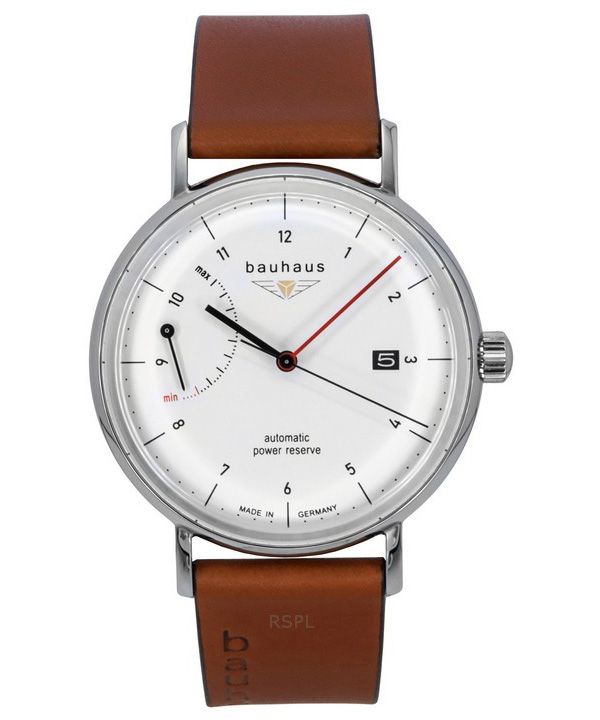 Reloj automático Bauhaus Classic 21601 para hombre con correa de piel marrón y esfera blanca