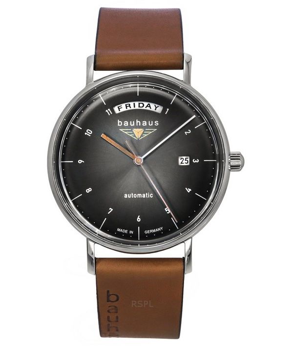 Reloj Bauhaus Classic con correa de piel y esfera antracita, automático, 21622 para hombre