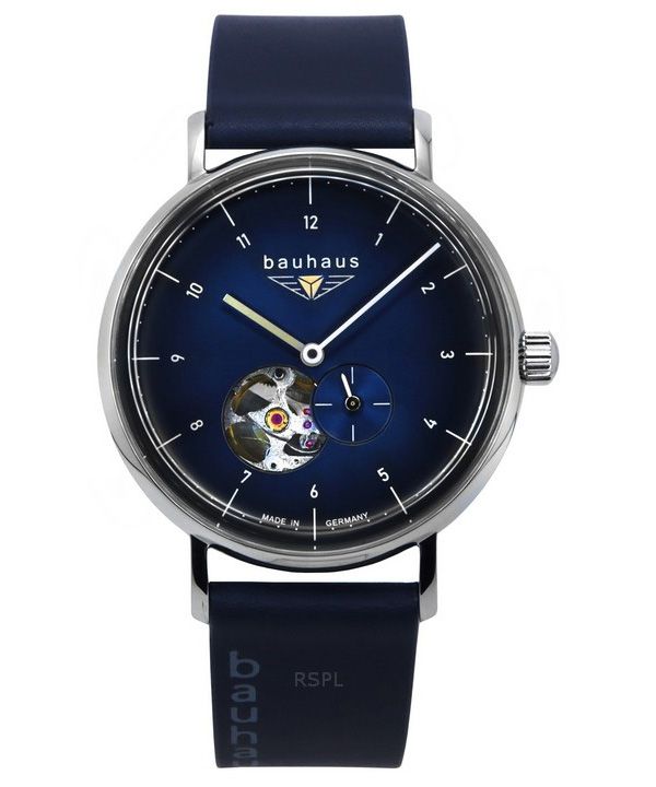 Reloj automático Bauhaus Classic 21663 para hombre con correa de piel azul y esfera abierta en color azul oscuro