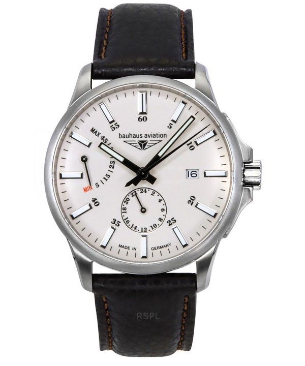 Reloj automático Bauhaus Aviation con correa de piel y esfera beige luminosa, 28605, 100 m, para hombre