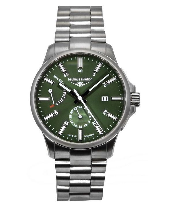 Reloj automático Bauhaus Aviation Titanium con esfera verde oscuro 2860M4 100M para hombre