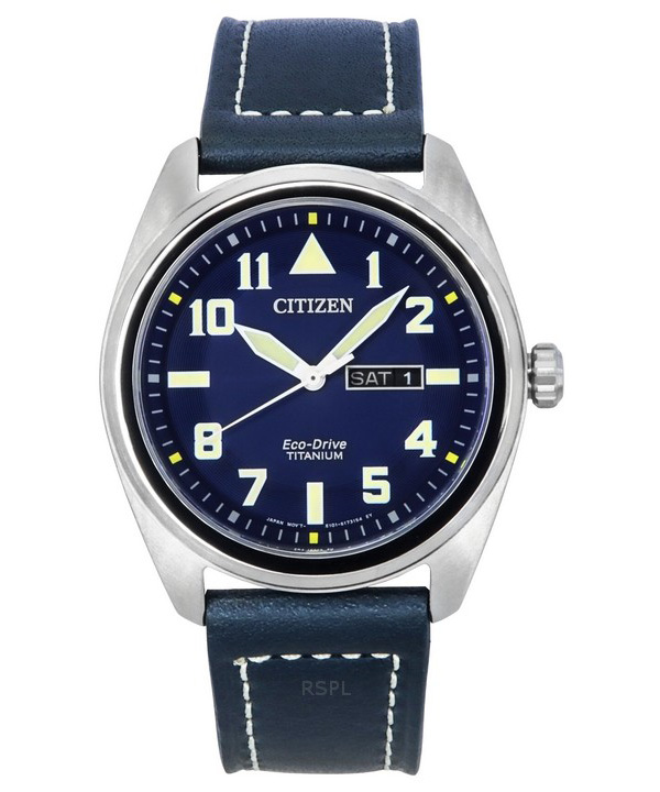 Reloj Citizen Eco-Drive Super Titanium con correa de piel azul y esfera azul BM8560-45L 100M para hombre