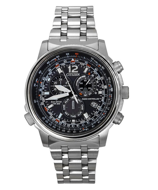 Reloj cronógrafo radiocontrolado Citizen Promaster Sky de acero inoxidable con esfera negra Eco-Drive CB5860-86E 200M para hombr