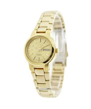 Reloj automático Seiko 5 de acero inoxidable en tono dorado con esfera dorada SYME46K1 para mujer renovado